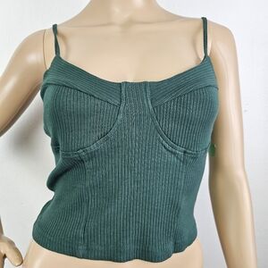 Shein Green Ribbed Knit Babydoll Crop Tank Top Sz 4 Retro Y2K Summer Festival